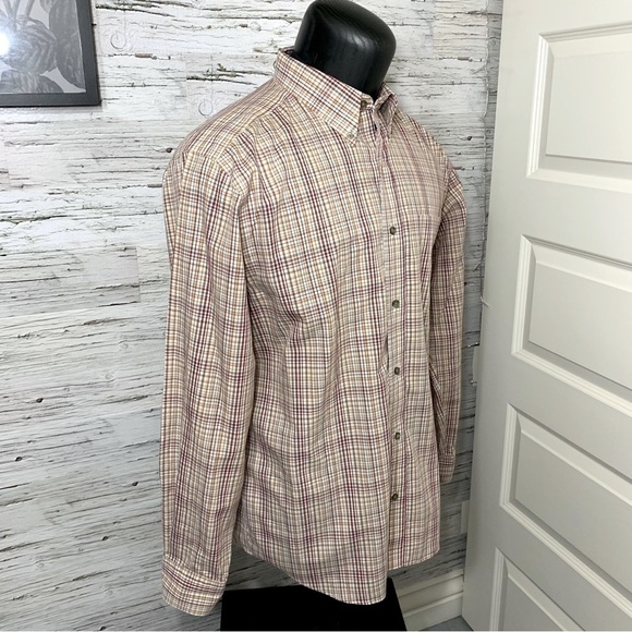 EDDIE Bauer Neutral Plaid Preppy Casual Button Down Shirt Brown Relaxed fit M/L - Picture 7 of 11